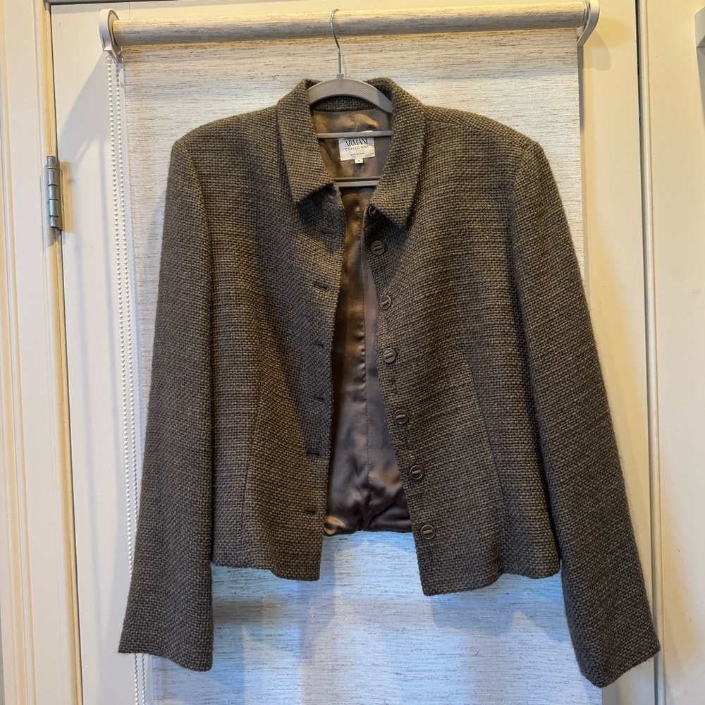 Armani Collezioni Vintage Textured Wool Blend Jacket Made in Italy Size 12